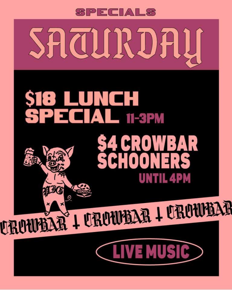 Crowbar Sydney Weekly Specials Sat